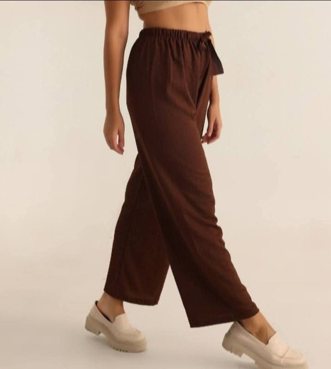 Kadın Fitilli (Ribana) Bol Paça Lastikli Rahat Pantolon – Günlük Salaş Şık Tasarım